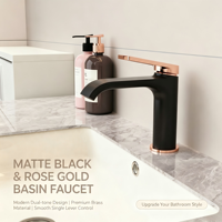 Robinet de lavabo monocommande noir mat et or rose, moderne, pour lavabo sur comptoir
