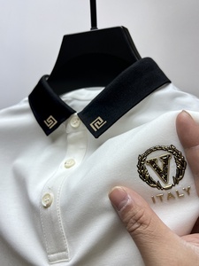 2025 verano Trendyy hombres <span class=keywords><strong>Paul</strong></span> para Polo camisa Premium algodón sarga bordado solapa patrón sólido manga corta Slim Top - Product Image 6
