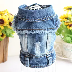 Dog denim jean vest jacket hoodie clothing pet clothes designer Ripped jean jackets for dogs pet puppy roupa jeans pet clothes