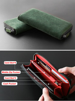 Dompet Kartu Panjang Berbahan Suede Mewah dengan Logo Kustom untuk Pria, Dompet Minimalis dengan Interior Kulit