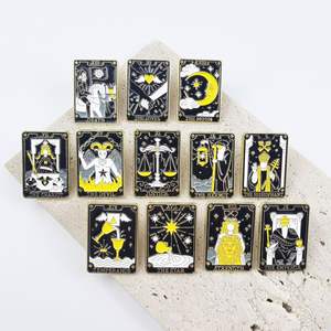 12 نمطًا من دبابيس التارو المعدنية عالية الجودة بالجملة، بطاقات التارو السحرية، تذكارات التارو، دبابيس مينا للملابس - Product Image 5