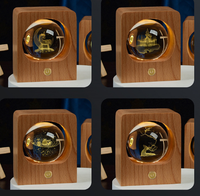 Lampe de table LED rechargeable par USB avec base en bois, lampe planète galaxie en cristal Art Déco gravée en 3D, décoration sur le thème de l'espace, cadeau pour enfants