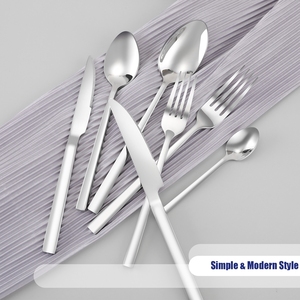 Stainless steel <b>square</b> handle design silver handle high-end hotel restaurant tableware spoon and fork cutlery <b>set</b> - Product Image 5