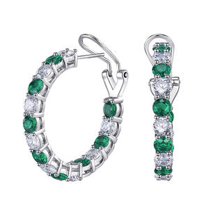 Orecchini a Cerchio E3213 in Argento 925 con Gemma Verde per Donna, Gioielli con Cristalli e Montatura a Griffe per Uso Quotidiano - Product Image 3