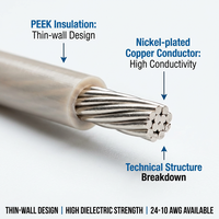 Fil isolé PEEK haute température 250°C, 24AWG-10AWG, 300V, résistant aux radiations et à l'abrasion, pour chauffage, directement de l'usine