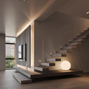 Realgres Custom moderno scala interna in acciaio scala di Design decorativo moderne scale per interni con battistrada in legno a Led - Product Image 6