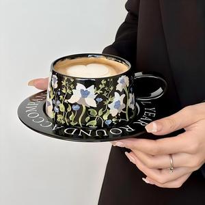 แก้วกาแฟเซรามิคลายดอกไม้สุดหรู ดีไซน์ใหม่ ขายดี พร้อมจานรอง แก้วนมพอร์ซเลนทำมือสไตล์เรโทรน่ารัก สามารถสั่งทำได้ - Product Image 5
