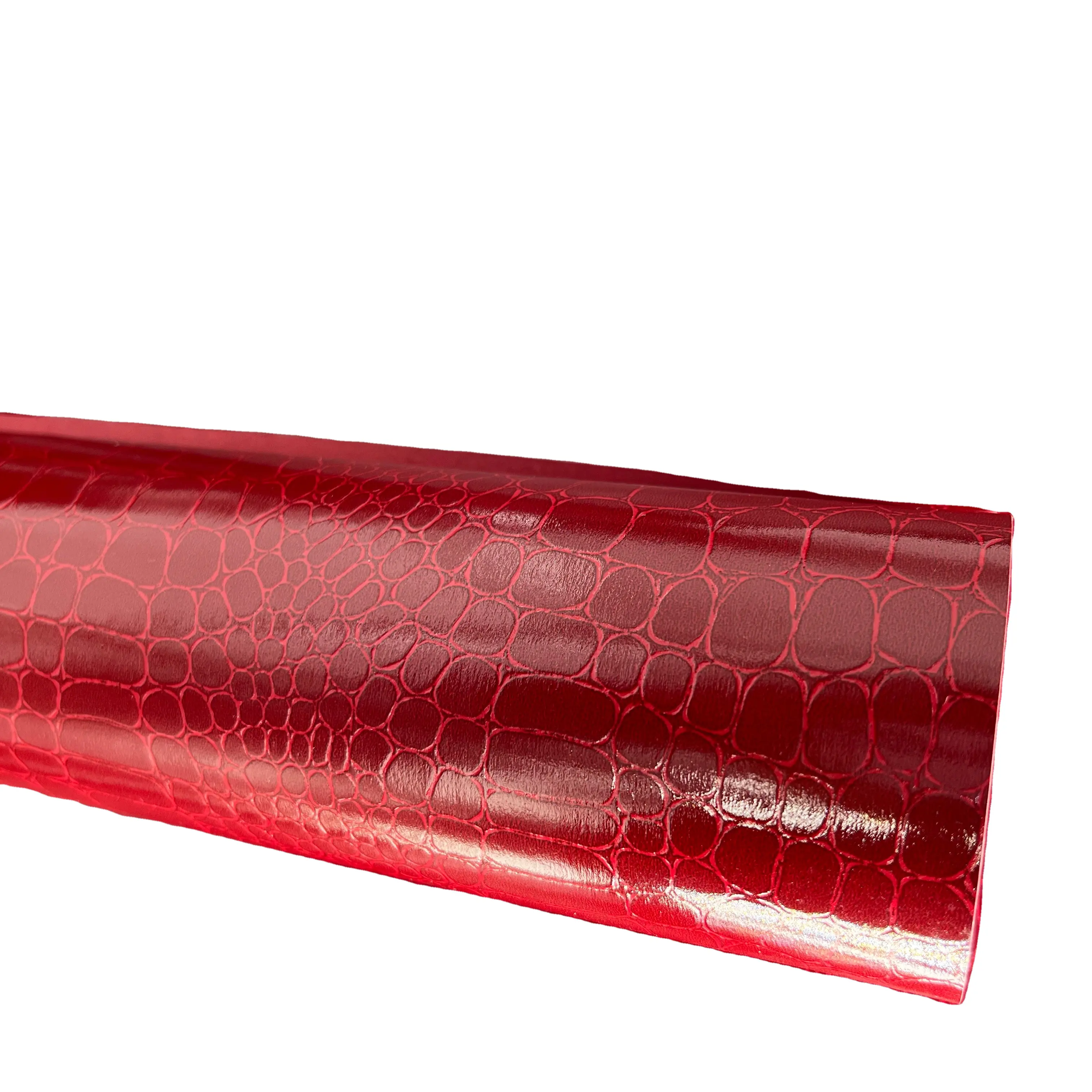 Rolo de couro sintético para bolsas, rolo de couro sintético, textura de crocodilo brilhante, artesanato, tecido para bolsas, couro vermelho