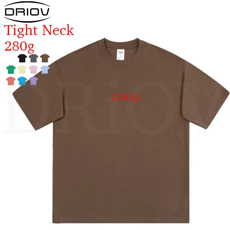 Camiseta de algodón con cuello redondo de 280g a granel, camiseta de moda lisa, camiseta de manga corta con cuello redondo, camisetas de gran tamaño de alta calidad para hombres