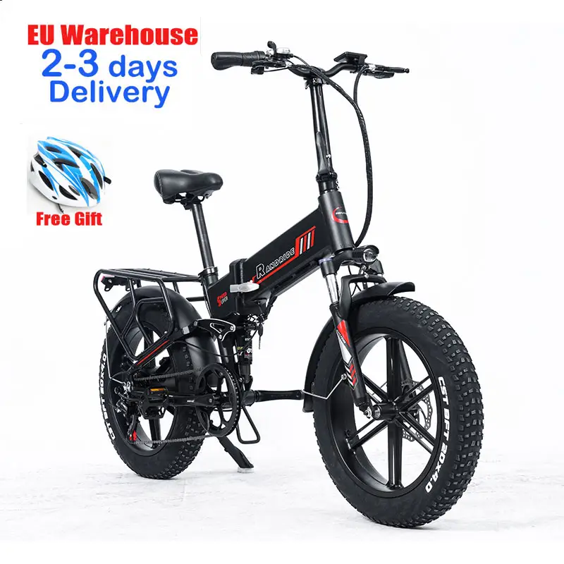 Eu Warehouse Sepeda Lipat 20 Inci, Sepeda Lipat Ban Lemak Suspensi Penuh 1000W 48V E untuk Uniseks