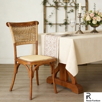 Chaise de salle à manger en résine PP, design empilable, assise en rotin, finition grain de bois, démontable, pour mariage