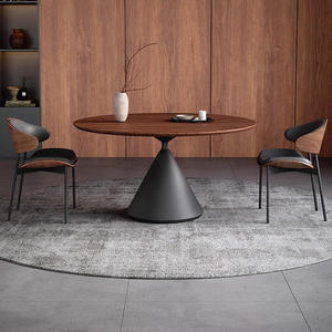 Tavolo da Pranzo Moderno in Impiallacciatura di Noce Nero, Piedi in Acciaio al Carbonio, Mobili per Sala da Pranzo Familiare in Legno di Frassino - Product Image 2