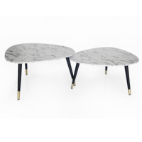 Nordique or déjoué marbre finition cuir ovale table d'appoint avec 3 pieds en métal KD lot de 2