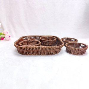 Rattan <b>Basket</b> Set Rectangular Storage Tray With Dividers For Fruit <b>Bread</b> Snacks M Size - Product Image 1