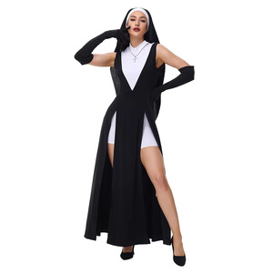 Disfraz de <span class=keywords><strong>Monja</strong></span> Gótica Oscura para Halloween, Vestido Largo con Abertura Alta, para Fiesta, Cosplay - Product Image 3