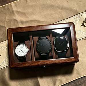 Wood <b>Watch</b> Storage Box Rectangle Dustproof Solid Black Walnut Wood Home Portable <b>Watch</b> <b>Case</b> With Glass Lid 302X220X100 - Product Image 2