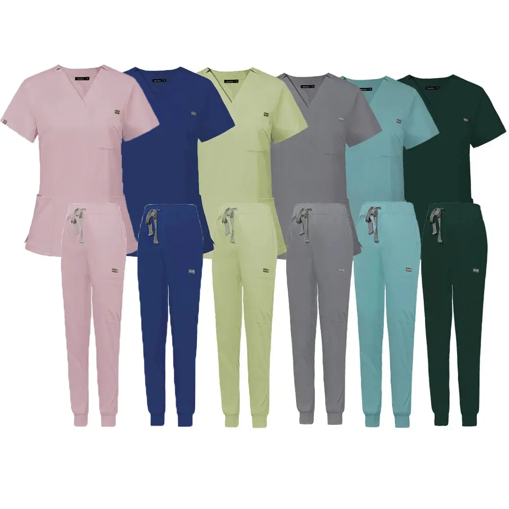 Hochwertige Krankenhaus-Pulover-Uniformen Sets Polyester-Rayon Elasthan Damen-Pulver-Sets Uniformen Krankenschwester Medizinische Pullover