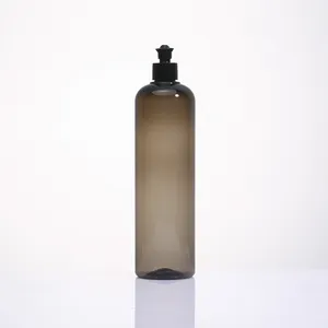 Botol PET plastik bulat Cosmo, botol deterjen cair cuci piring pembersih dapur dengan tutup plastik tekan 500ml 16oz