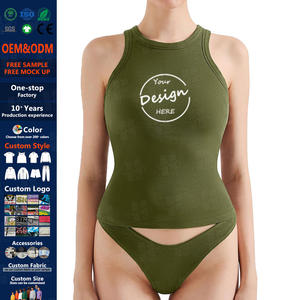 Personalizado bordado Sexy acanalado cuello alto <span class=keywords><strong>Racerback</strong></span> básico <span class=keywords><strong>Tops</strong></span> venta al por mayor gimnasio Yoga 95% algodón 5% Spandex mujeres camiseta sin mangas - Product Image 1