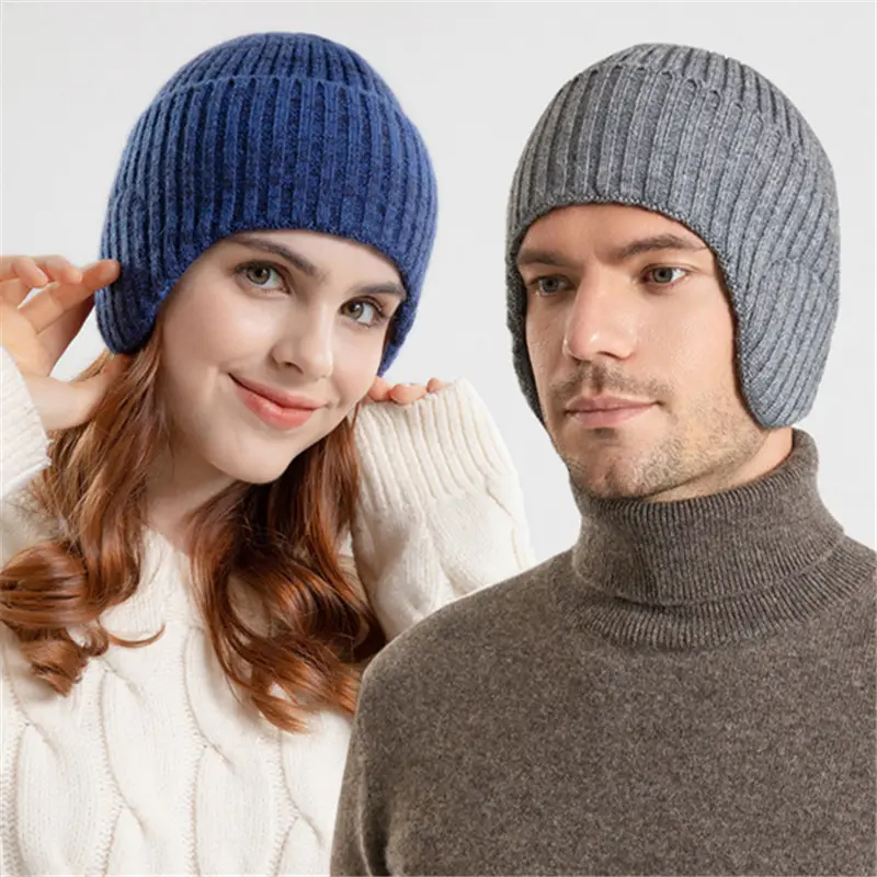 WH2055 Woman Men Outdoor Earflap Hat Earmuff Ear Protector Warm Cycling Ski Cap Winter Hat Women Knitted Woolen Beanie Hat