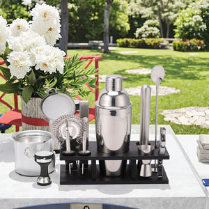 Kit de <span class=keywords><strong>barman</strong></span> en acier inoxydable de 11 pièces en gros ensemble de shaker à cocktail avec support en bambou noir pour mixologue - Product Image 4