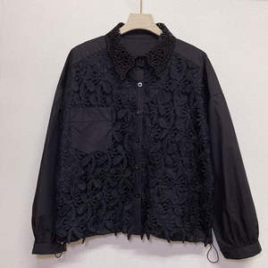 Chemise pour femme à manches longues, <span class=keywords><strong>col</strong></span> à revers, avec cordon de serrage, effet deux pièces, en dentelle <span class=keywords><strong>crochet</strong></span>ée, nouvelle mode décontractée, printemps 2026, vente en gros - Product Image 1