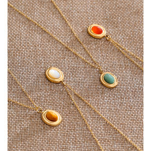 JINYOU 2142 Collar de <span class=keywords><strong>Cadena</strong></span> Fina de Acero Inoxidable con Colgante Ovalado de Piedra Natural Ojo de Tigre para Venta al por Mayor - Product Image 5