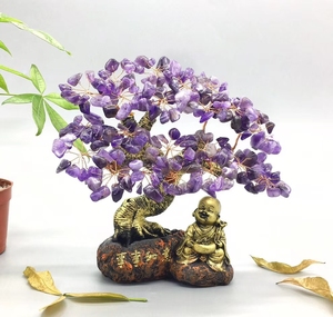 Bán Buôn Rose Quartz Tiền Cây Pha Lê Thạch Anh Tím Cây May Mắn Với Một Nhà Sư Dễ Thương - Product Image 3