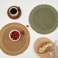Sets de table ronds tissés à pompons, couleur unie vintage, isolants thermiques, sous-verres antidérapants, sets de table pour restaurant