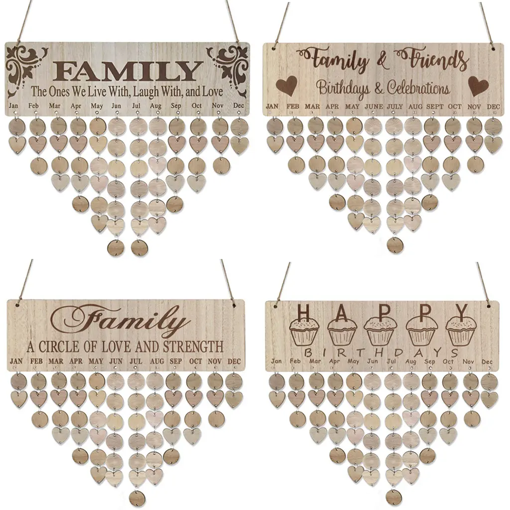 Famiglia di compleanno bordo calendario di legno per la decorazione domestica