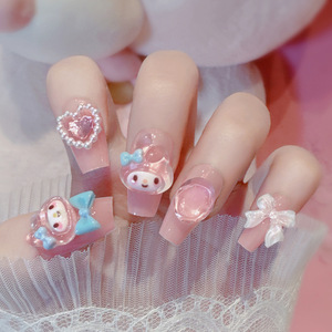 <span class=keywords><strong>Uñas</strong></span> Postizas Estilo Kawaii My Melody, Adhesivos de Manicura Bonitos, Material Plástico, Cobertura Completa, <span class=keywords><strong>Uñas</strong></span> Largas para Niñas - Product Image 3