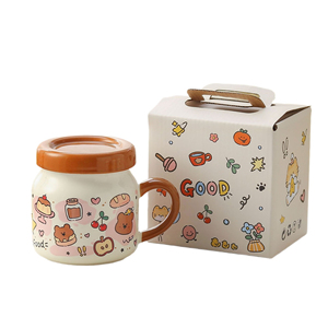 Cartoon Style <b>Ceramic</b> Breakfast and Birthday Gift Couple's <b>Mugs</b> Stylish Animal Themed Coffee <b>Mugs</b> with Lids - Product Image 5