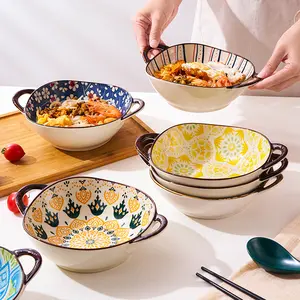 وعاء معكرونة ياباني يدوي الصنع ، وعاء حساء من السيراميك ، وعاء خَبز للمطبخ ، أدوات طاولة بالميكروويف آمنة
