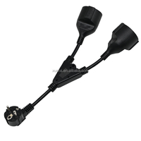 XUANSHI Rallonge électrique européenne 16A 250V noire courte en plastique de type Y, double prises Schuko IP20, en cuivre pur pour appareils électroménagers