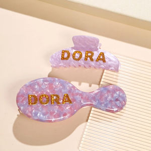 맞춤 이름 헤어 액세서리 세트 맞춤 이니셜 헤어 빗 클로 클립 세트 선물 - Product Image 4