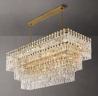 Lámpara Colgante de Araña LED de Cristal K9 con Marco Rectangular de Latón, Diseño Americano Moderno, para Villa, Salón, Baile de Graduación, Proyecto Comercial