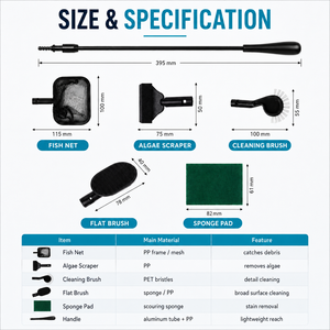 Outils de nettoyage multifonctionnels 5 en 1 pour aquariums avec tige d'extension et têtes amovibles – OEM/ODM Écologique - Product Image 4
