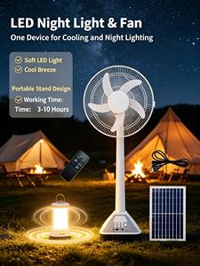 พัดลมชาร์จไฟแบบประหยัดสำหรับโรงแรม พร้อมไฟ LED พัดลมดูดอากาศพลังงานแสงอาทิตย์สำหรับภายนอกอาคาร พร้อมแผงโซลาร์เซลล์สีขาว พัดลมระบายความร้อนพลังงานแสงอาทิตย์ - Product Image 1