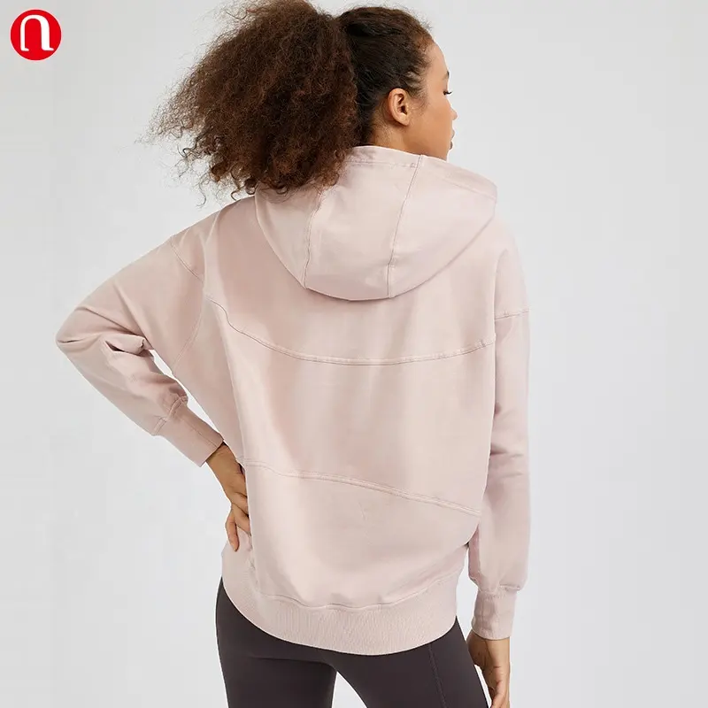 Luluyun donna traspirante 95% cotone e 5% spandex palestra abbigliamento sportivo manica lunga top Running Yoga felpa con cappuccio