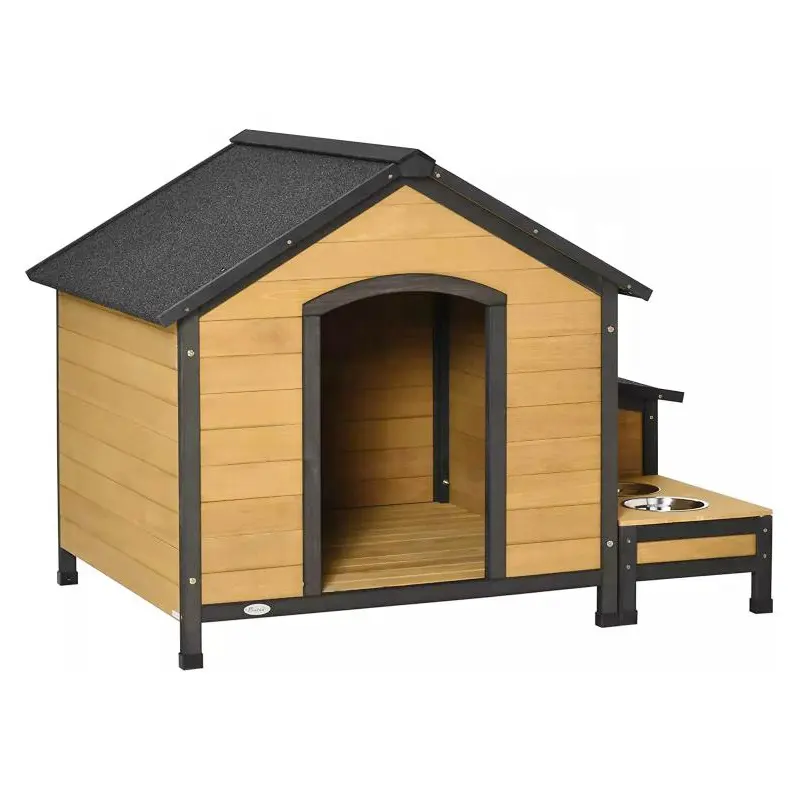 Jaalex-cage de luxe en bois étanche à la pluie pour chiens et chiots, chenils pour animaux mignons avec mangeoires