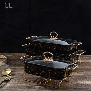 <span class=keywords><strong>Plat</strong></span> de cuisson rectangulaire en céramique style nordique, ensemble de plats de cuisson en promotion <span class=keywords><strong>avec</strong></span> design porte-bougie doré, chauffe-plats <span class=keywords><strong>avec</strong></span> <span class=keywords><strong>couvercle</strong></span> - Product Image 4