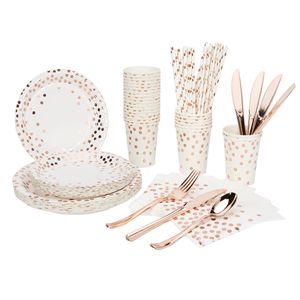 Disposable Party Cutlery Set <b>Paper</b> Plate Gold Foil Polka Dot <b>Pattern</b> For Parties Zhejiang Origin - Product Image 2