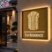 Plaque de porte extérieure personnalisée de luxe pour villa, numéro de maison, en acier inoxydable doré brossé, rétroéclairée par LED, plaque d'adresse