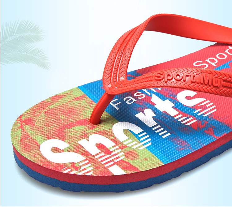 Print Flat Beach Shoes Fashion Men PVC Slippers PE Small Heel Sublimation Flip Flops White Logo