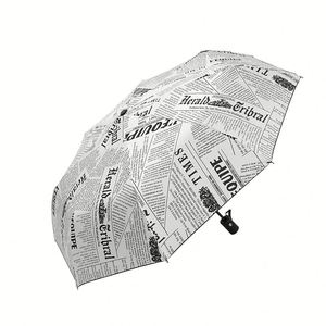 Parasol de voiture pliable classique noir et blanc à motif journal, anti-UV, avec revêtement noir, résistant aux intempéries - Product Image 4