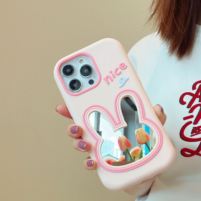Soft Rabbit Makeup Mirror Silicone Phone Case for iPhone 13 Pro Max XR 12 Pro 6 Plus Cartoon Design with Drop-Resistant Feature