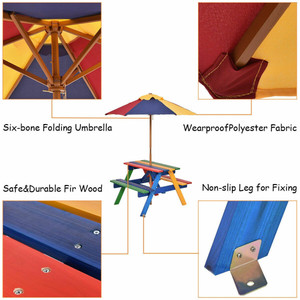 4 asientos accesorios de <span class=keywords><strong>piscina</strong></span> comercial playa de <span class=keywords><strong>madera</strong></span> plegable niños MESA DE Picnic y silla con conjunto de paraguas desmontable - Product Image 4