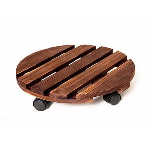 Soporte para plantas de madera maciza, carrito giratorio redondo con ruedas bloqueables para base de plantas en maceta para el hogar - Product Image 4