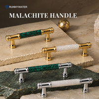 Kenop Kabinet Logam Ukiran Bunga Vintage dengan Batu Malachite, Gagang Laci Perunggu Antik untuk Perlengkapan Kabinet Dapur