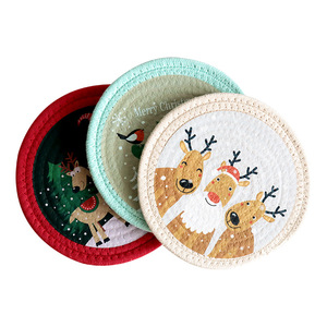 Salvamanteles Redondo de Cuerda de Algodón Navideño de 18 cm, Aislante del Calor, Impreso, para Uso Doméstico - Product Image 5